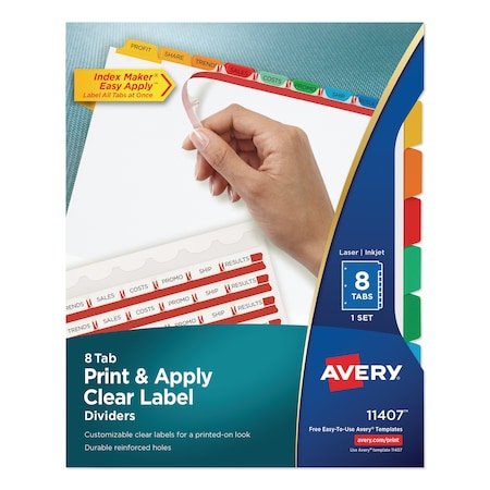 Avery Dennison Printable Index Maker Dividers, Assorted Color, Pk8 11407